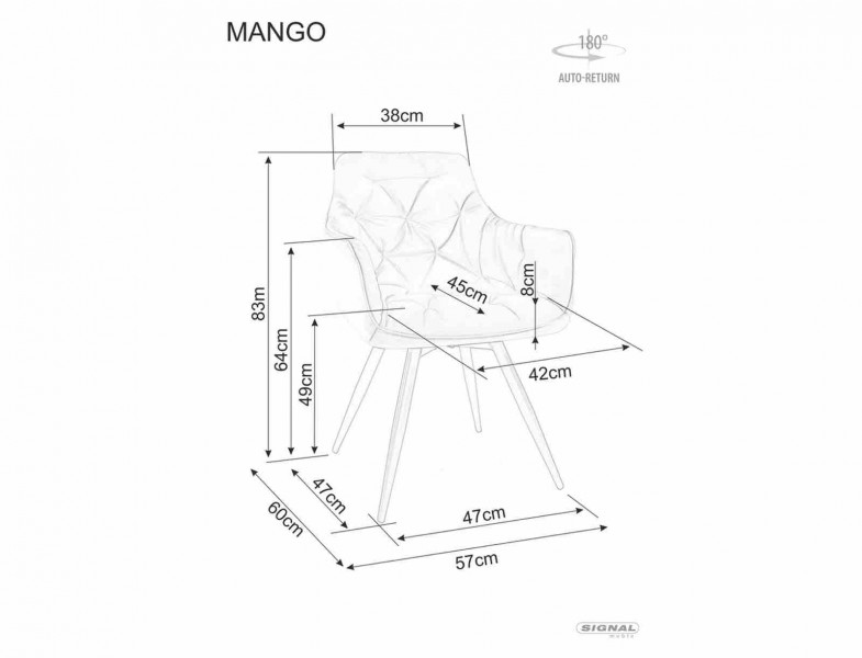 Obrotowe krzesło jadalniane z pikowaniem i lamówką Mango Velvet