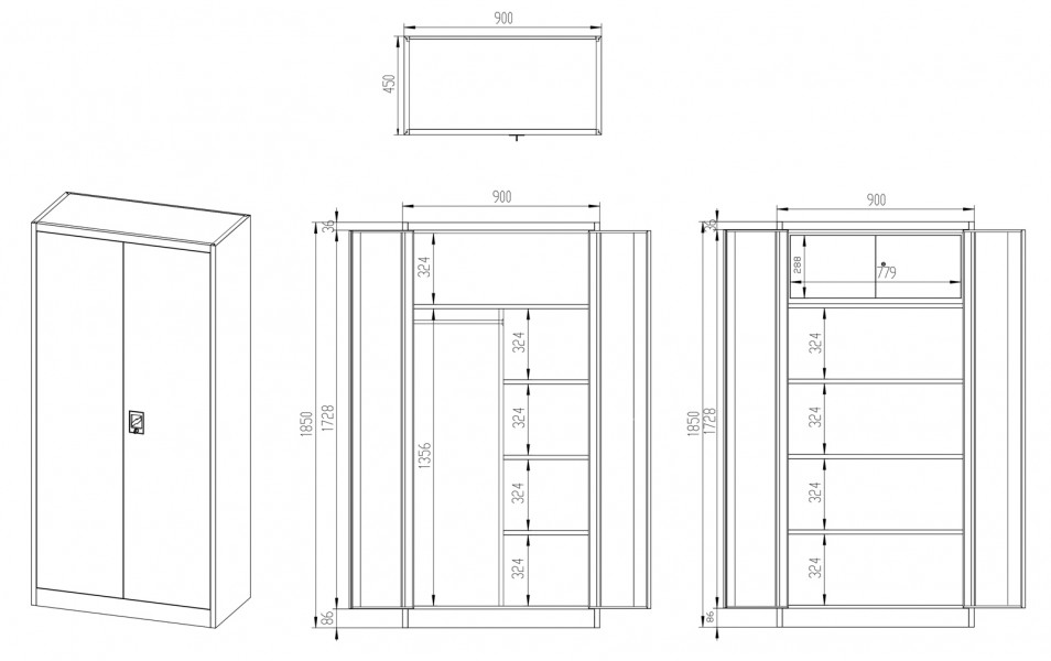 Socjalna szafa ubraniowa Dawid All Black 90x45x185 cm czarny