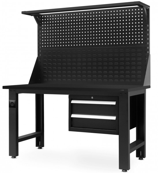 Stół warsztatowy z tablicą narzędziową Logan All Black 150x75x170 cm czarny