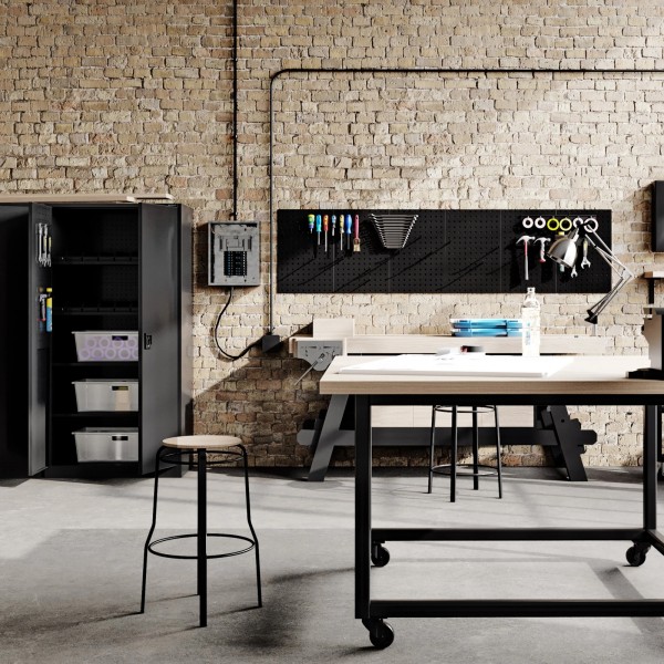 Metalowa szafa warsztatowa Bruno All Black 92x50x185 cm czarna