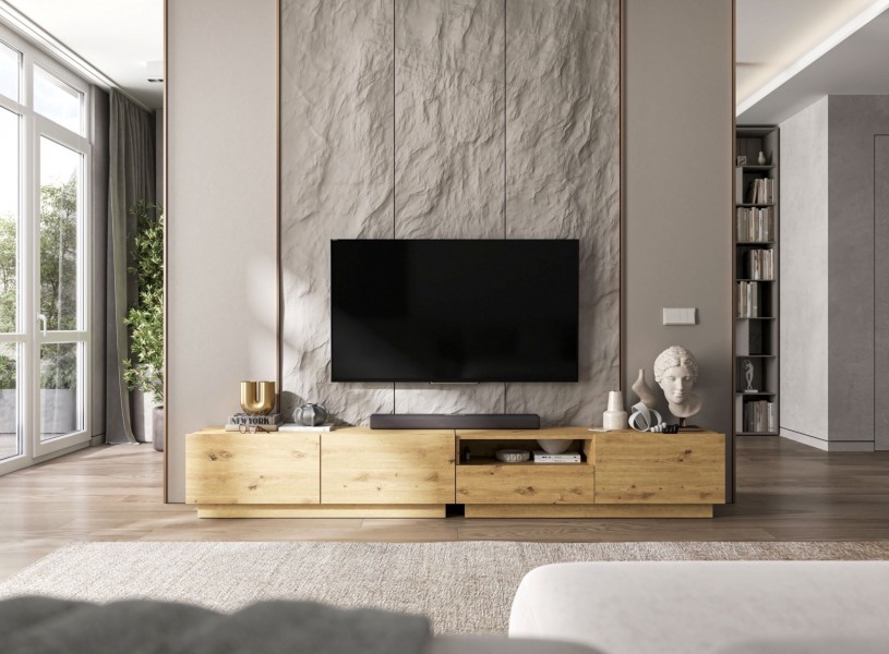 Szafka RTV na cokole z szufladą i wnęką Enjoy dąb artisan