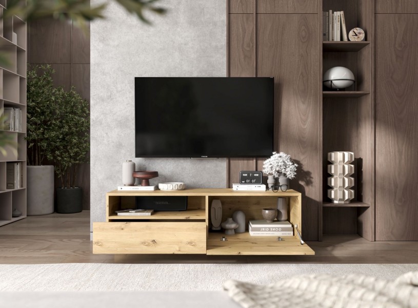 Szafka RTV na cokole z szufladą i wnęką Enjoy dąb artisan
