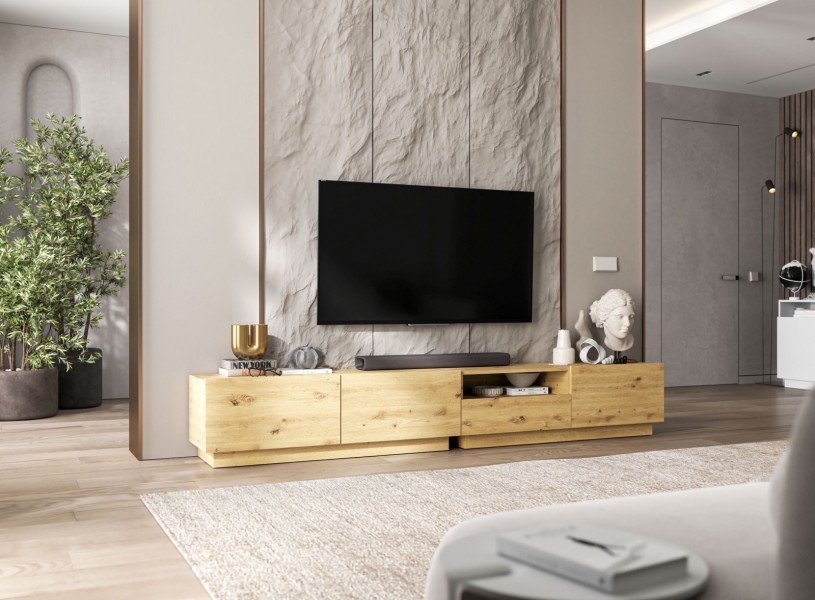 Szafka RTV na cokole z szufladą i wnęką Enjoy dąb artisan