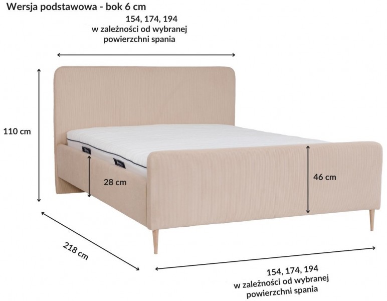 Skandynawskie łóżko tapicerowane do sypialni Bella
