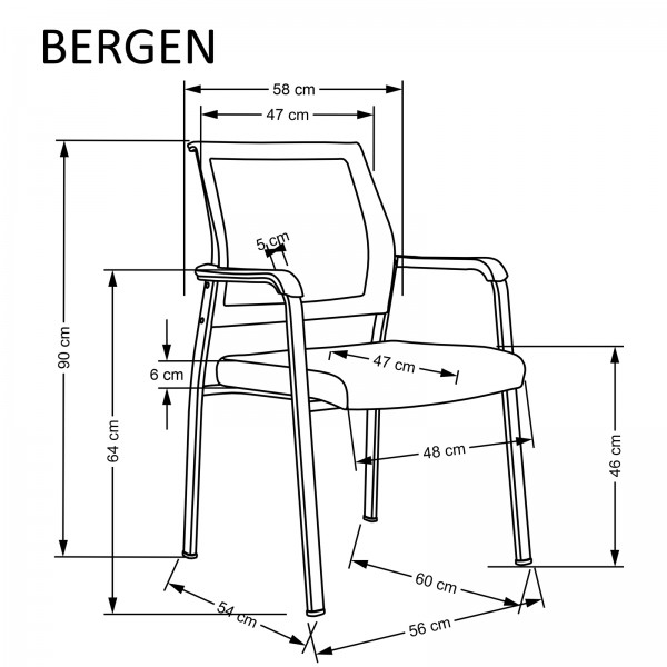 Krzesło biurowe na czterech nogach Bergen