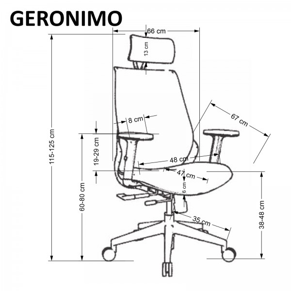 Ergonomiczny fotel biurowy Geronimo, zgodny z normą BHP
