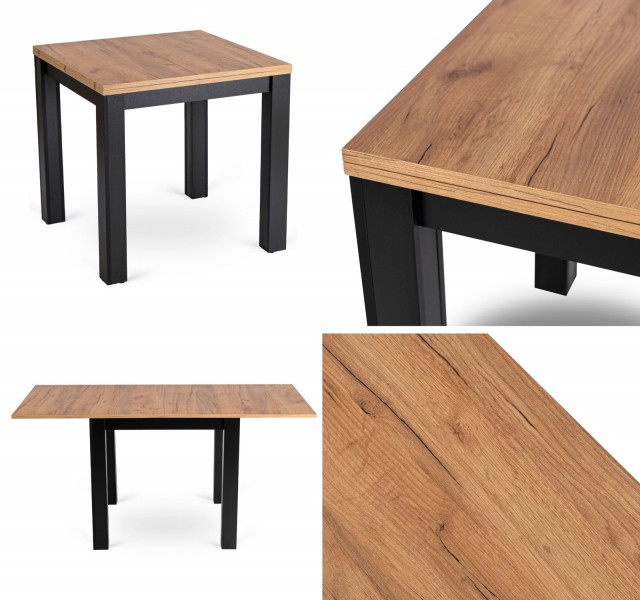 Stół rozkładany w stylu loftowym Max 80-160 cm, dąb craft/czarny