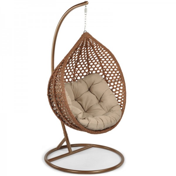 Fotel wiszący kokon w stylu boho Bali Lux Premium brązowy