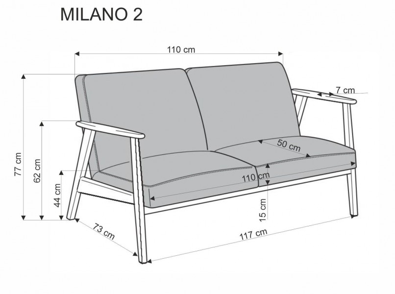 2-osobowa sofa do salonu z drewnianymi podłokietnikami Milano 2S Halmar
