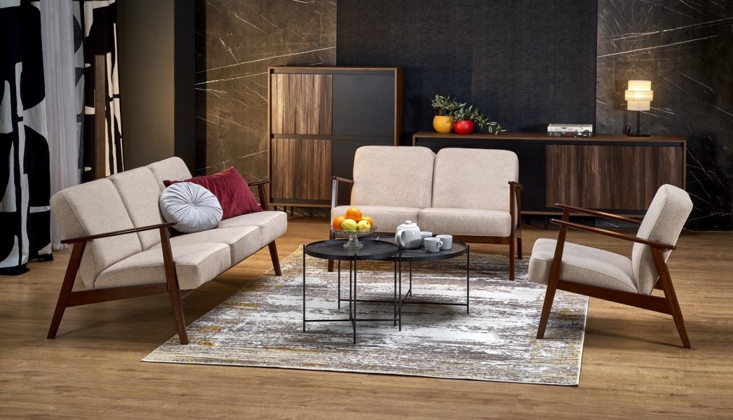 2-osobowa sofa do salonu z drewnianymi podłokietnikami Milano 2S Halmar