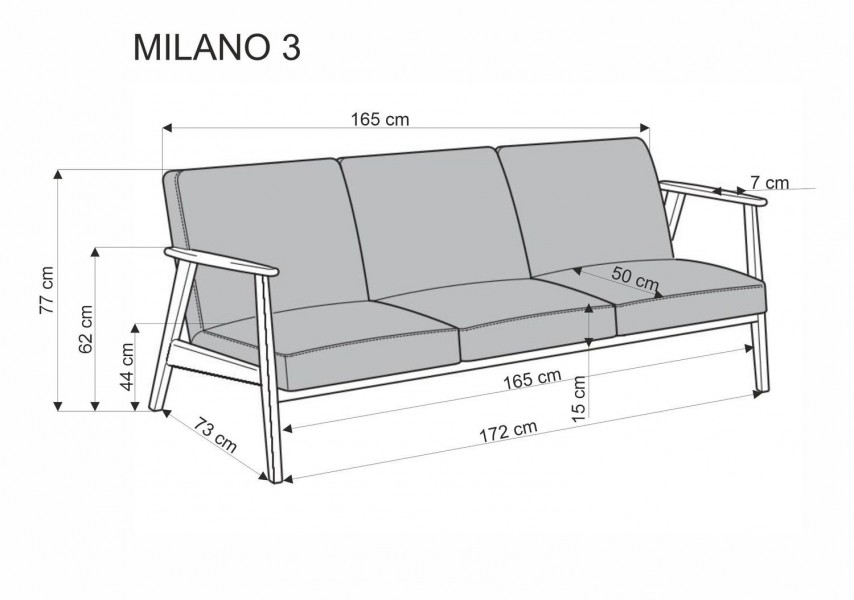 3-osobowa sofa do salonu z drewnianymi podłokietnikami Milano 3S Halmar