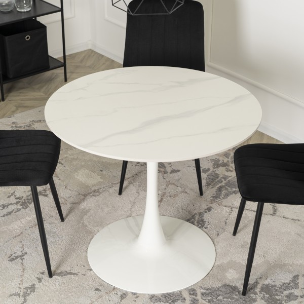 Okrągły stół na jednej nodze Sander 90 cm biały