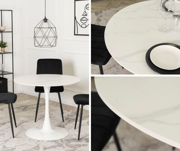 Okrągły stół na jednej nodze Sander 90 cm biały