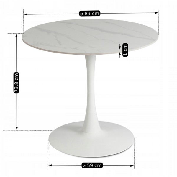 Okrągły stół na jednej nodze Sander 90 cm biały
