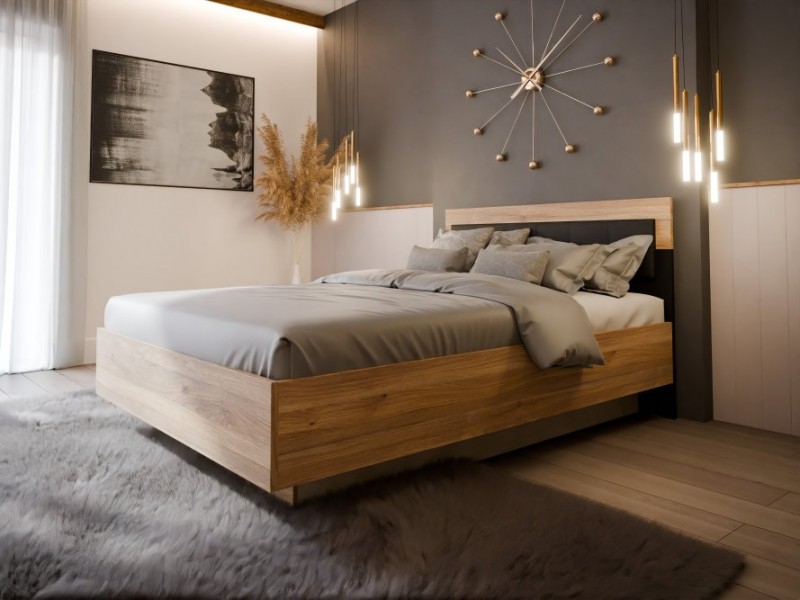 Loftowe łóżko 140x200 cm z pojemnikiem na pościel Baderna 1142
