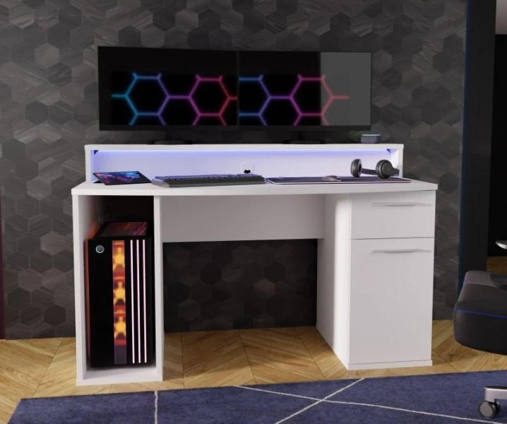 Biurko gamingowe z oświetleniem RGB Ayo 219B3-Z12M białe