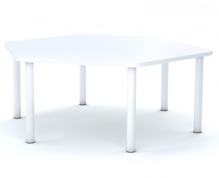 Stół do przedszkola Smart sześciokątny 140x120 cm, rozmiar 0-3, blat biały / nogi białe