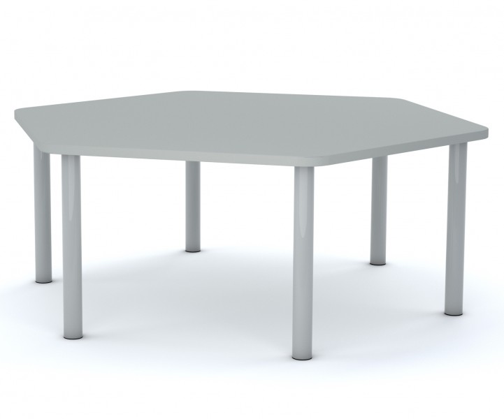 Stół do przedszkola Smart sześciokątny 140x120 cm, rozmiar 0-3, blat szary / nogi szare