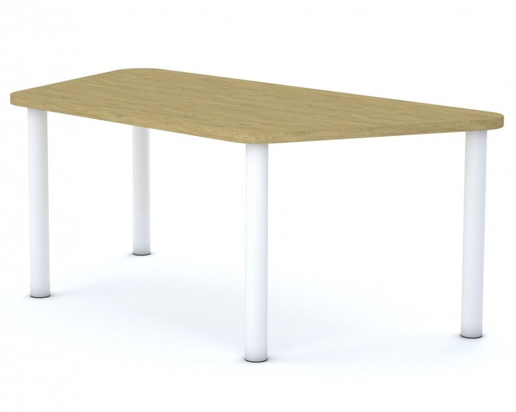 Stół przedszkolny Smart trapez 140x70 cm, rozmiar 0-3, blat dębowy / nogi białe