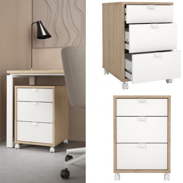 Kontenerek na kółkach 3 szuflady Sign jackson hickory/biały mat