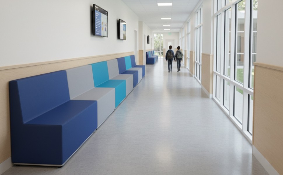 Pufa poczekalniana z oparciem do szkół Tobo prostokąt 120 cm