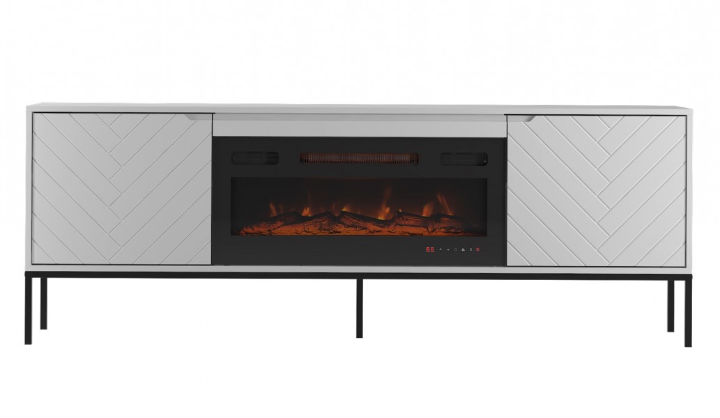 Szafka RTV z kominkiem Aspen 02 biały mat/czarny 180 cm