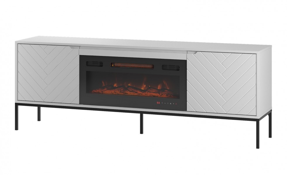 Szafka RTV z kominkiem Aspen 02 biały mat/czarny 180 cm
