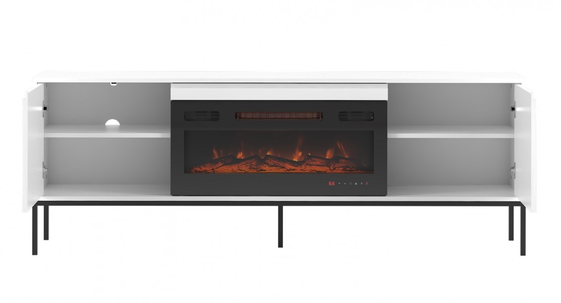 Szafka RTV z kominkiem Aspen 02 biały mat/czarny 180 cm