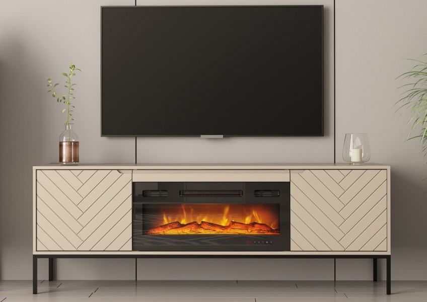 Szafka RTV z kominkiem Aspen 02 cashmere/czarny 180 cm