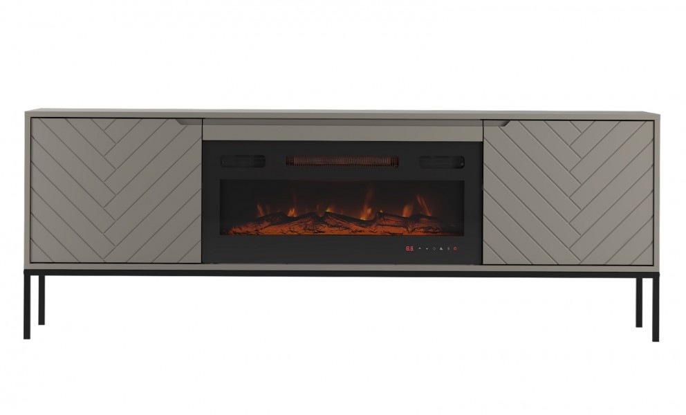 Szafka RTV z kominkiem Aspen 02 cashmere/czarny 180 cm