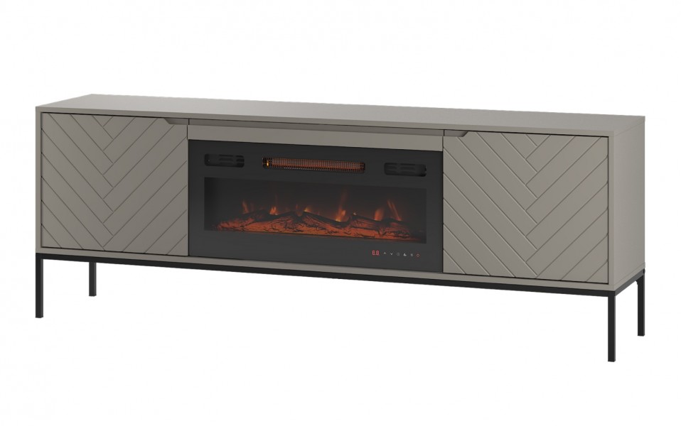 Szafka RTV z kominkiem Aspen 02 cashmere/czarny 180 cm