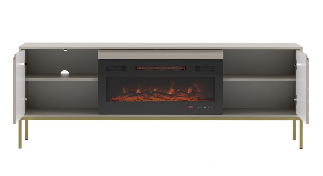Szafka RTV z kominkiem Aspen 02 cashmere/złoty 180 cm