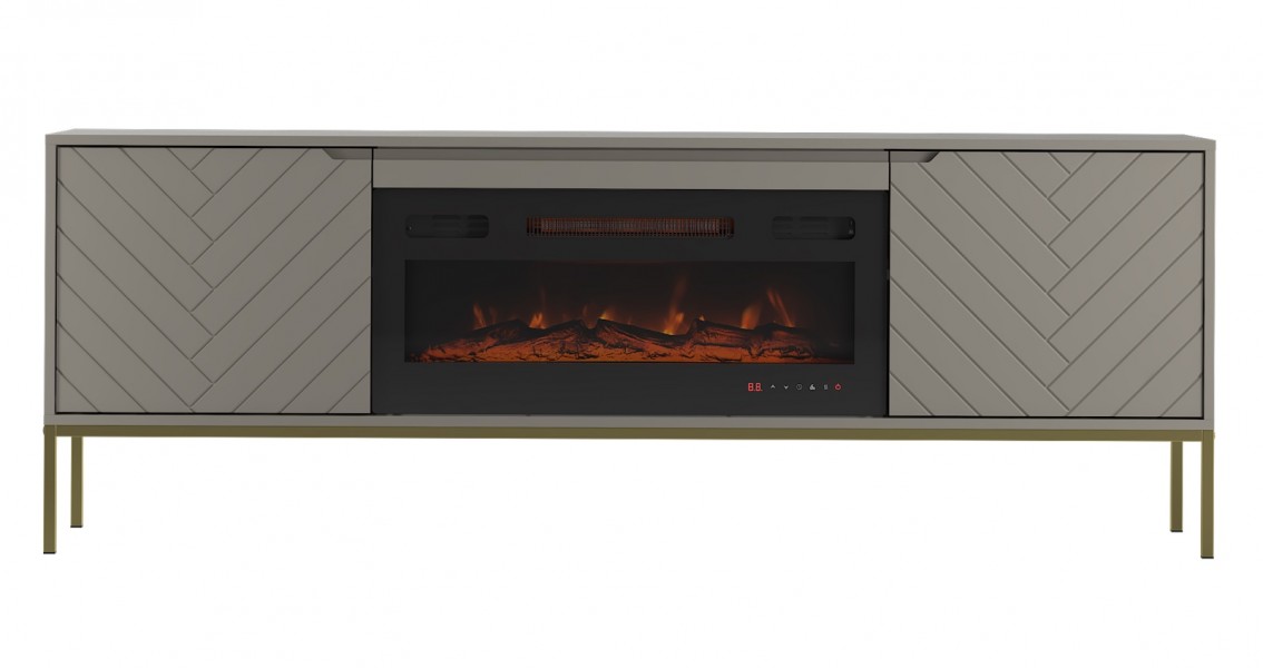 Szafka RTV z kominkiem Aspen 02 cashmere/złoty 180 cm