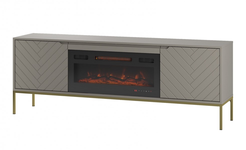 Szafka RTV z kominkiem Aspen 02 cashmere/złoty 180 cm