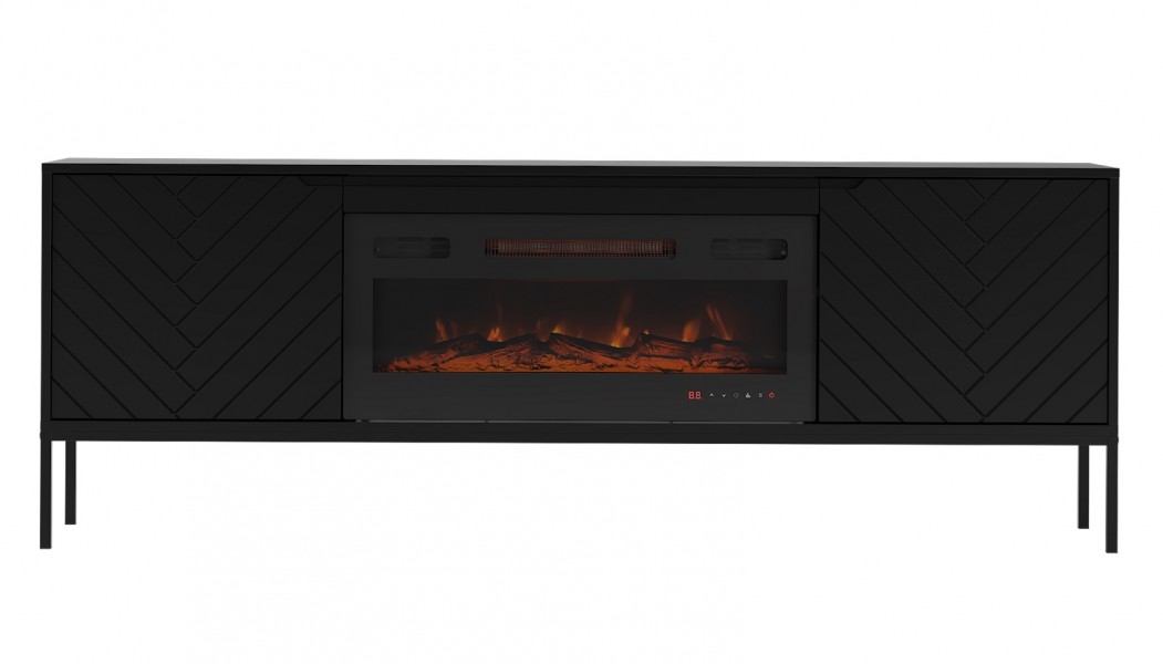 Szafka RTV z kominkiem Aspen 02 czarna 180 cm