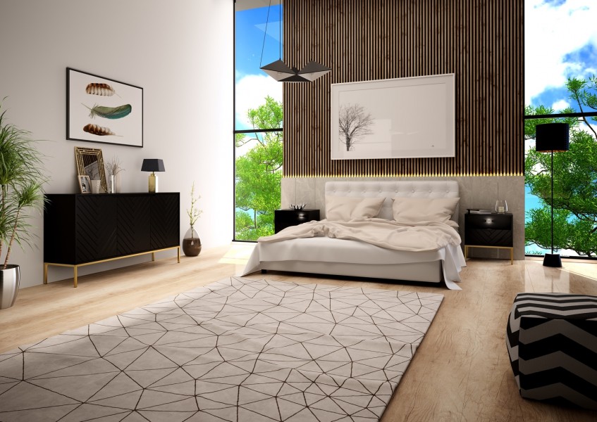 Komoda ze wzorem jodełki Aspen 03 czarny/złoty