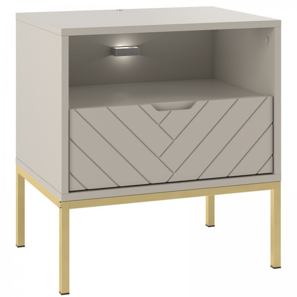 Szafka nocna glamour z oświetleniem Aspen 04 cashmere/złoty