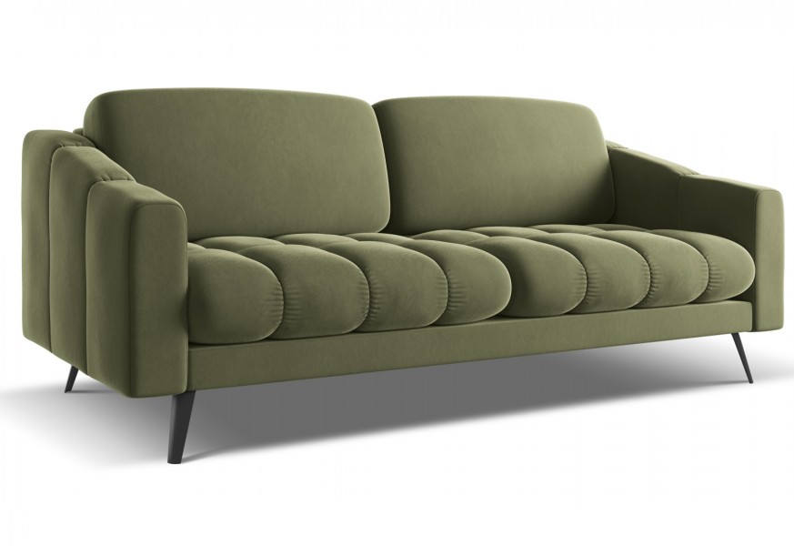 Pikowana sofa 3-osobowa Nalu na metalowych nóżkach, tkanina welwet