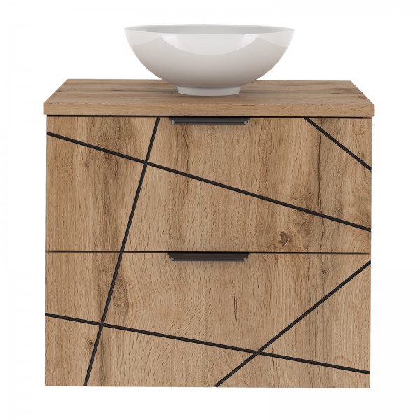 Szafka do łazienki z nablatową umywalką Wood 02, dąb wotan, 60 cm - zestaw 5