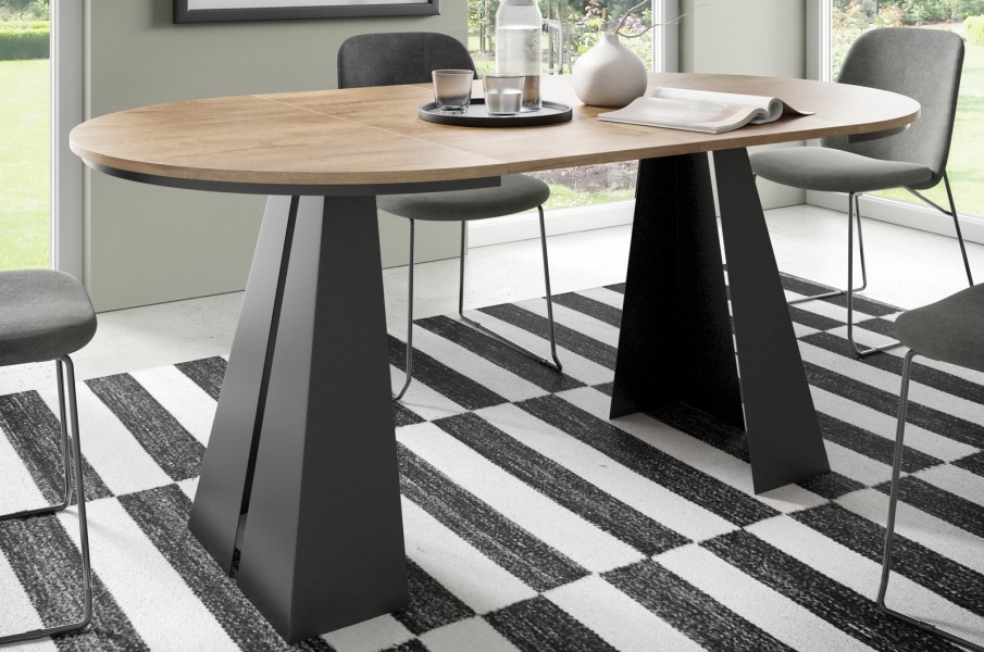 Industrialny stół rozkładany Fuego 120-196 cm z obręczą