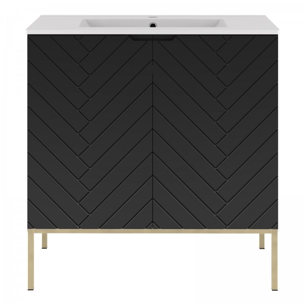 Szafka z umywalką wpuszczaną Aspen 08 czarny/złoty, 80 cm - zestaw 3