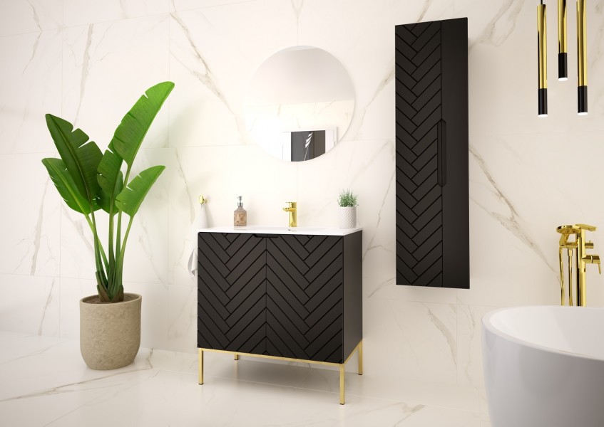 Szafka z umywalką wpuszczaną Aspen 08 czarny/złoty, 80 cm - zestaw 3