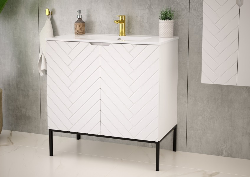 Szafka pod umywalkę wpuszczaną Aspen 08, biały mat/czarny, 80 cm