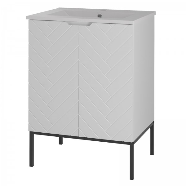 Szafka z umywalką wpuszczaną Aspen 09, biały mat/czarny, 60 cm - zestaw 3