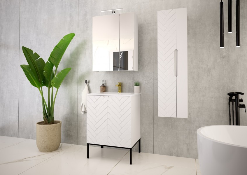 Szafka z umywalką wpuszczaną Aspen 09, biały mat/czarny, 60 cm - zestaw 3