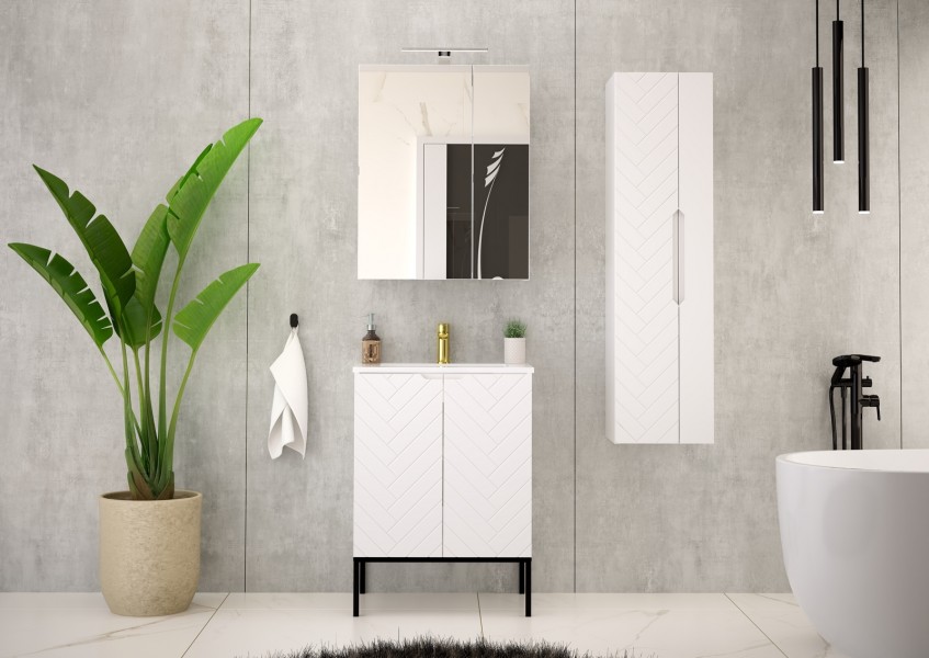 Szafka z umywalką wpuszczaną Aspen 09, biały mat/czarny, 60 cm - zestaw 3