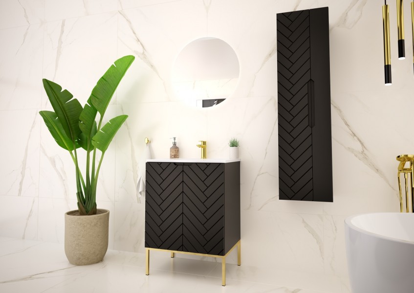 Szafka z umywalką wpuszczaną Aspen 09, czarny/złoty, 60 cm - zestaw 3