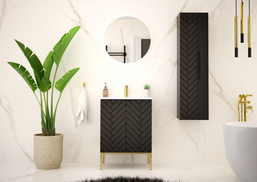 Szafka z umywalką wpuszczaną Aspen 09, czarny/złoty, 60 cm - zestaw 3