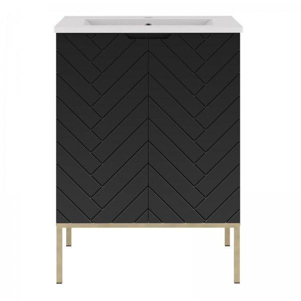 Szafka z umywalką wpuszczaną Aspen 09, czarny/złoty, 60 cm - zestaw 3