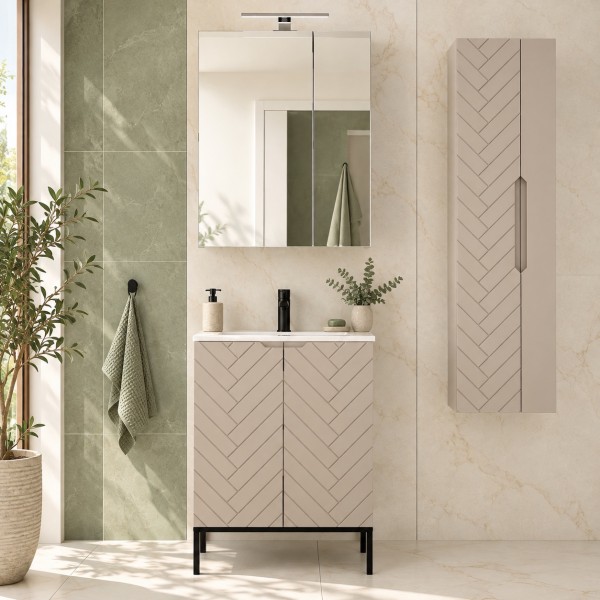 Zestaw mebli łazienkowych z umywalką i lustrem Aspen 30 cashmere/czarny